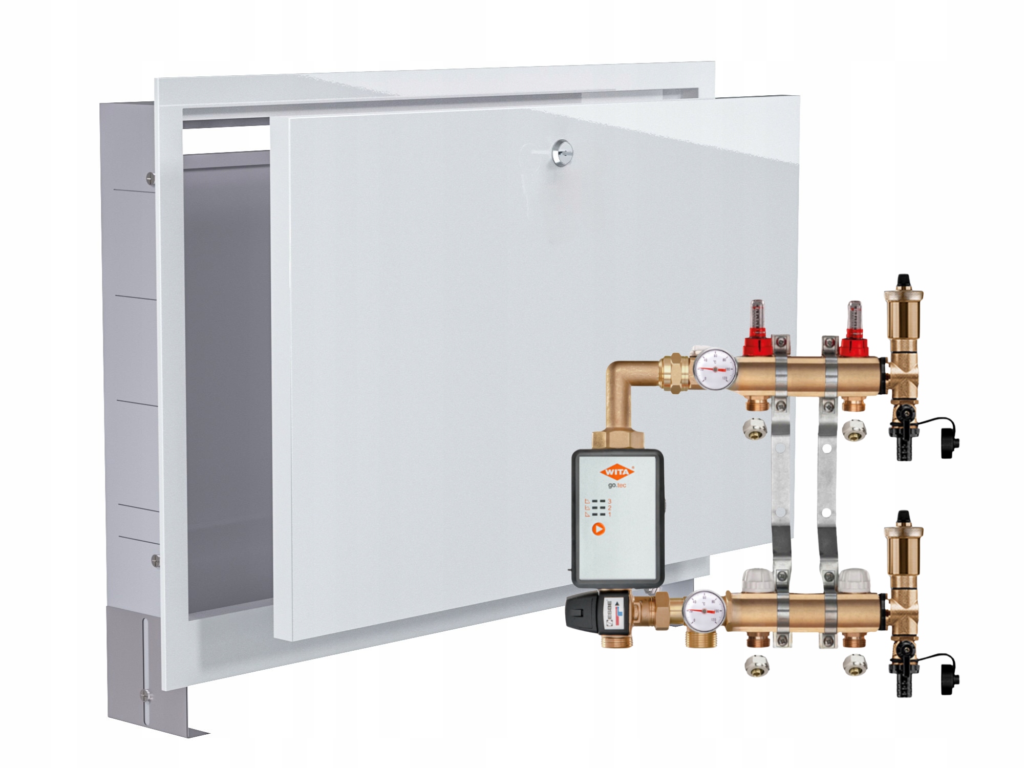Mosazný Rozdělovač Podlahovky 2+ČERPADLO Vítá Go.tec+podomítková Skříňka+pex