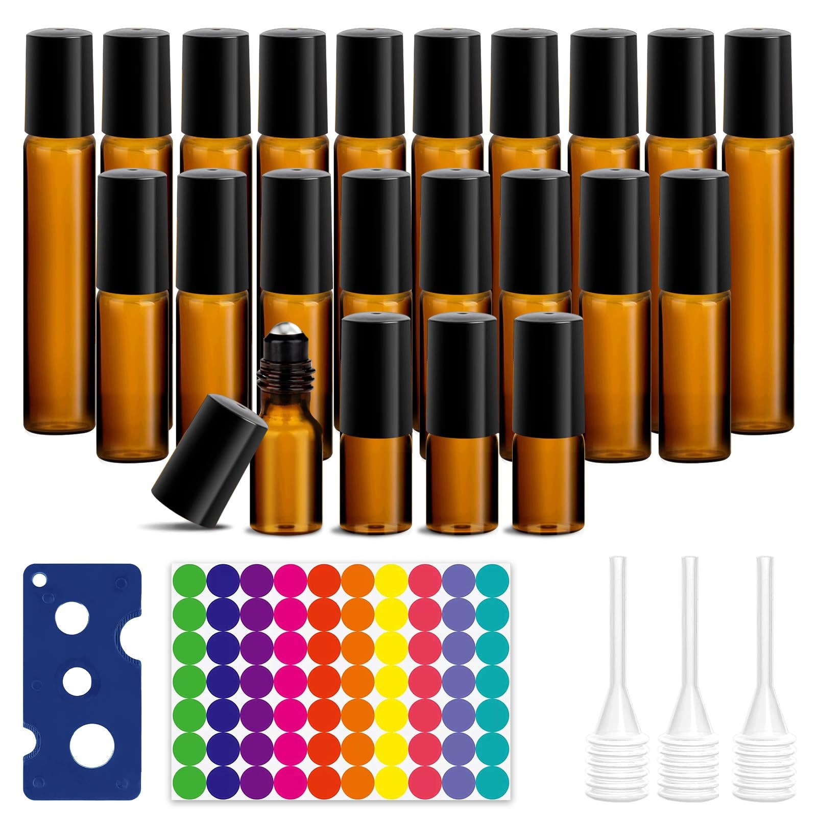 Skleněný Flakon Hnědý 3/5/10 ML Roll-on 22 Kusů Pro Esenciální Oleje Uv