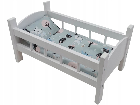 ŁÓŻECZKO DREWNIANE BIAŁE dla lalek + POŚCIEL