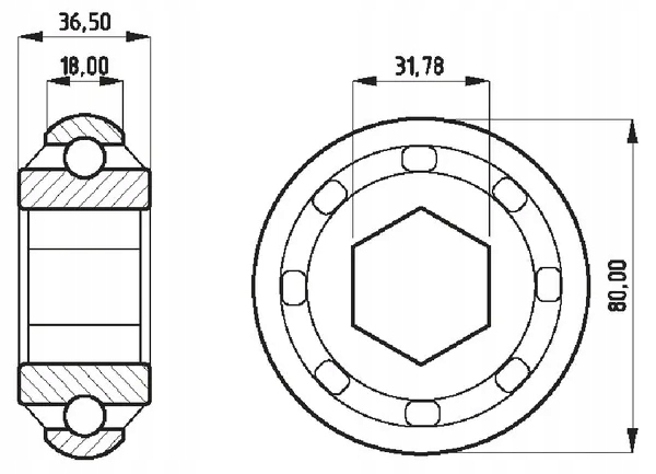 Łożysko kulkowe zwykłe 32x80x36.5 mm Marka maszyny Bizon Case IH Claas Deutz-Fahr Fendt Ford Inna JCB John Deere Lamborghini Landini Massey Ferguson MTZ Belarus New Holland Renault Same Ursus Zetor