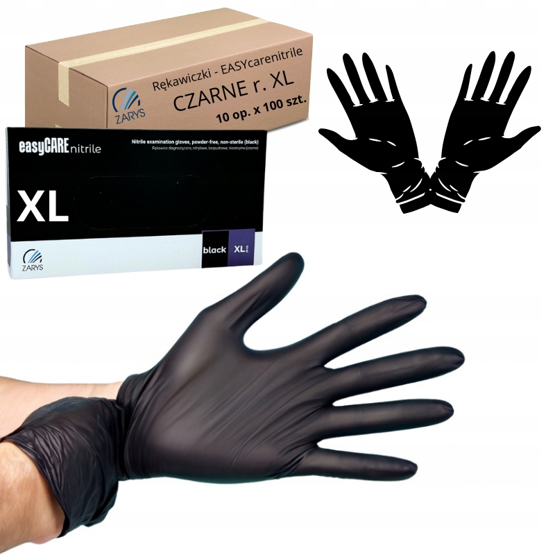 Nitrilové rukavice Bezpudrové Obrys Easycare Černé r.XL 1000 ks (karton)