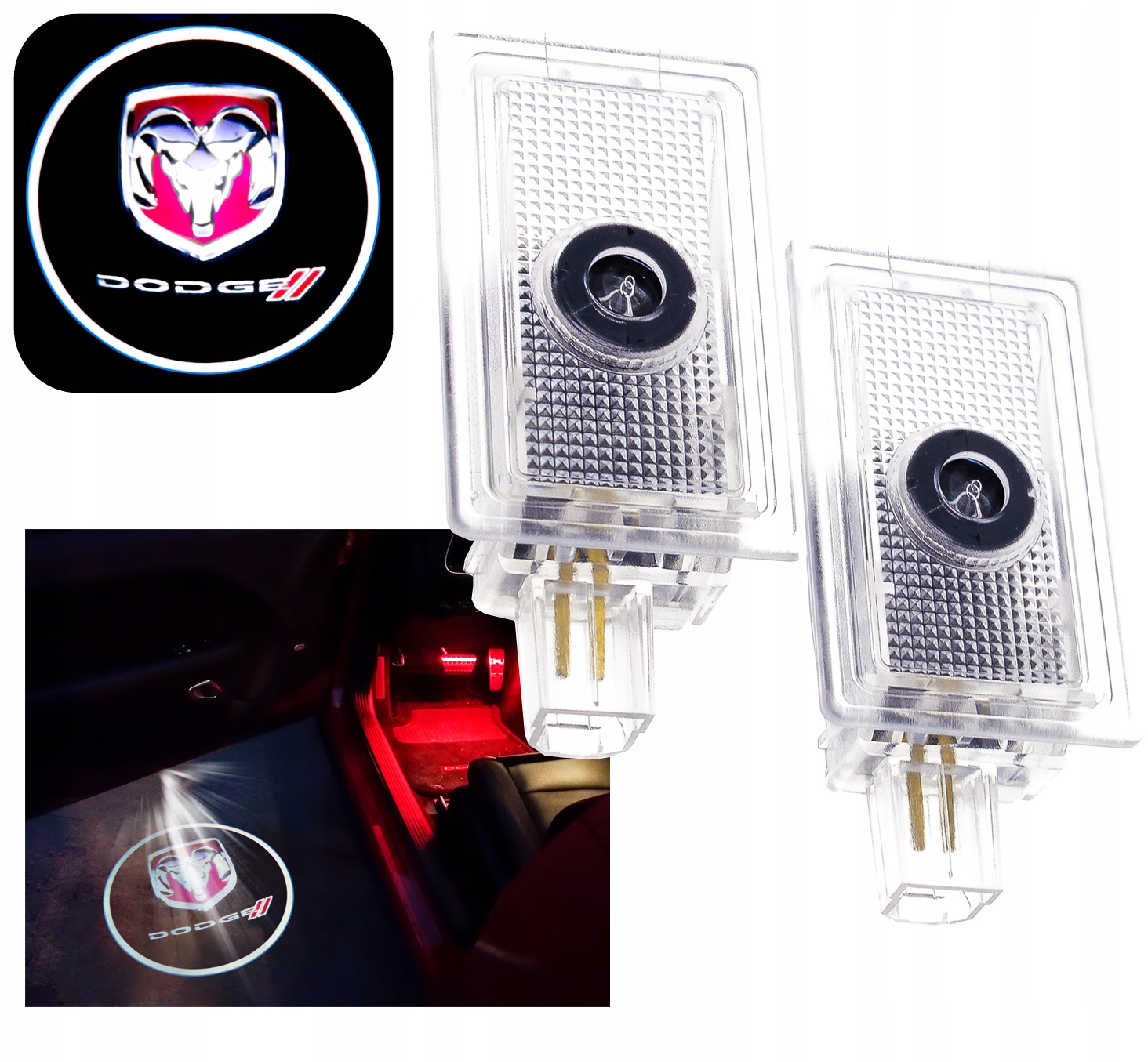 ZESTAW 2x PROJEKTOR LED LOGO DODGE CHARGER AVENGER MAGNUM HOLOGRAM RZUTNIK