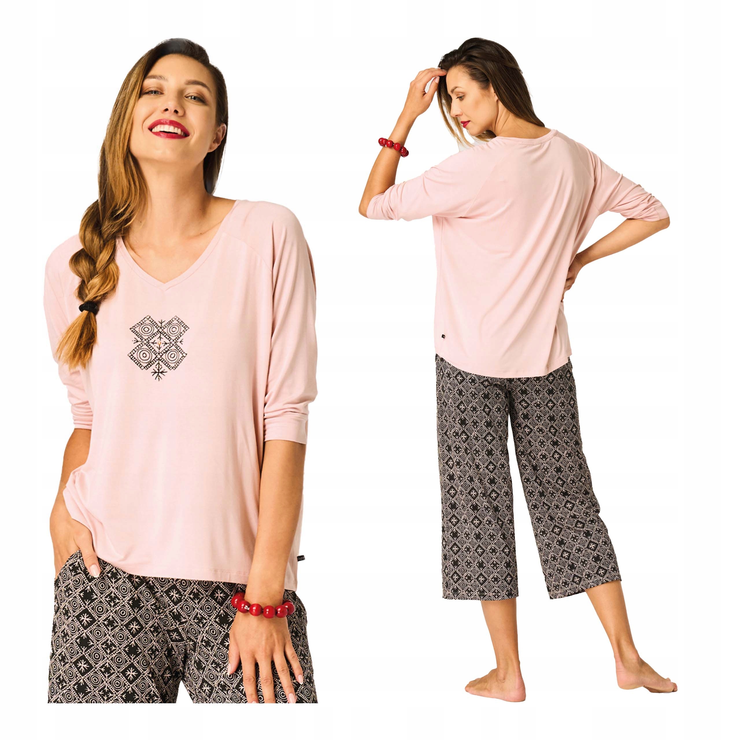 Dámské dvoudílné pyžamo L z viskózy, pohodlné kalhoty 3/4 Key