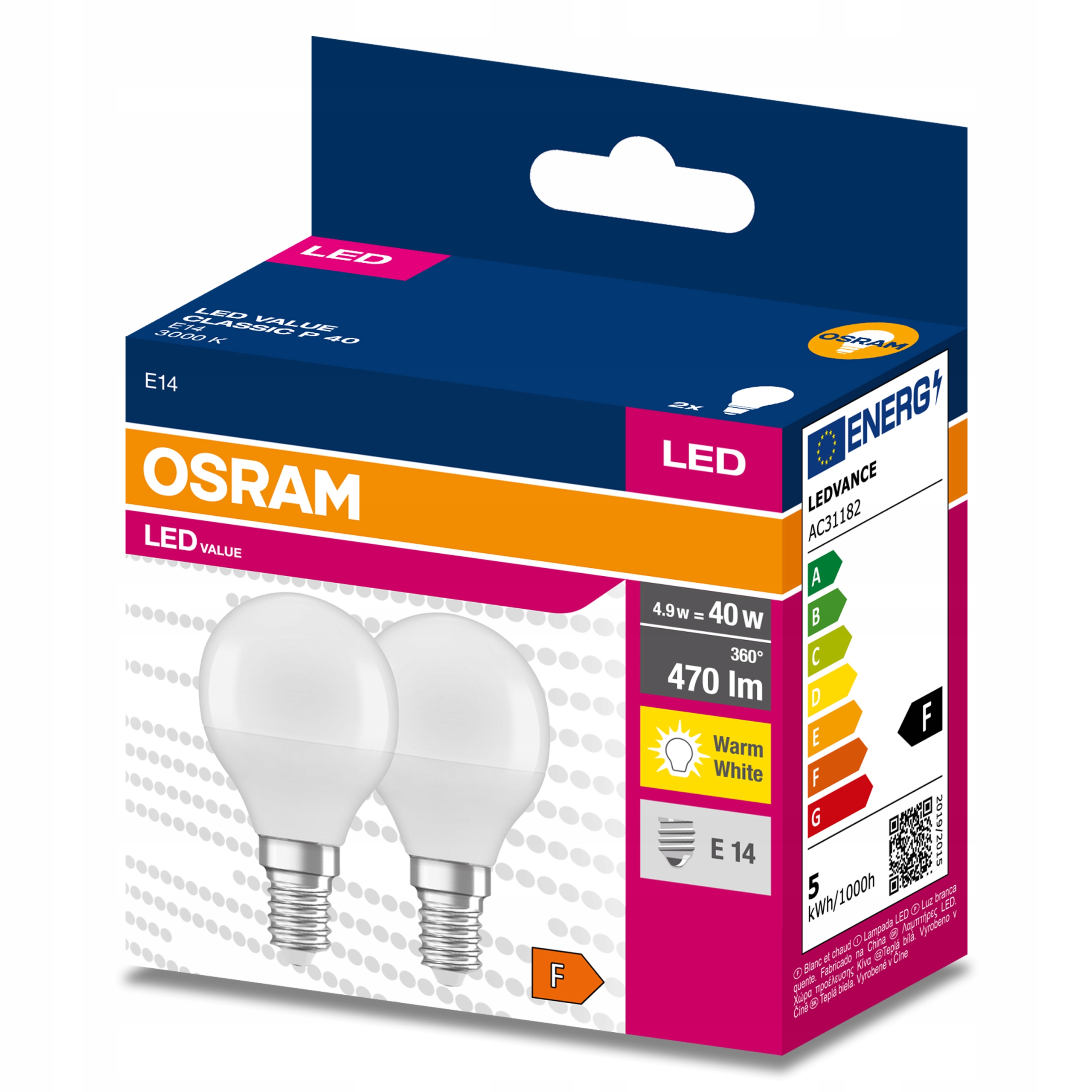 

2x Żarówka Led E14 Kulka 4,9W 40W 3000K Osram