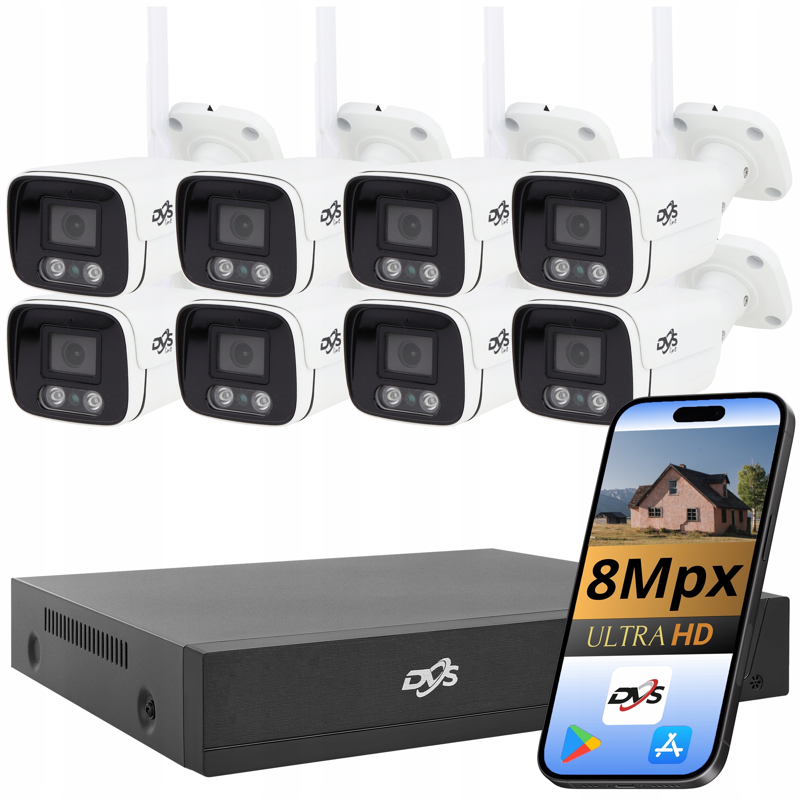 Sada 8 Kamer Wifi Tuba Bílá 8Mpx Monitorování Bezdrátové Kamery 4K Dvs