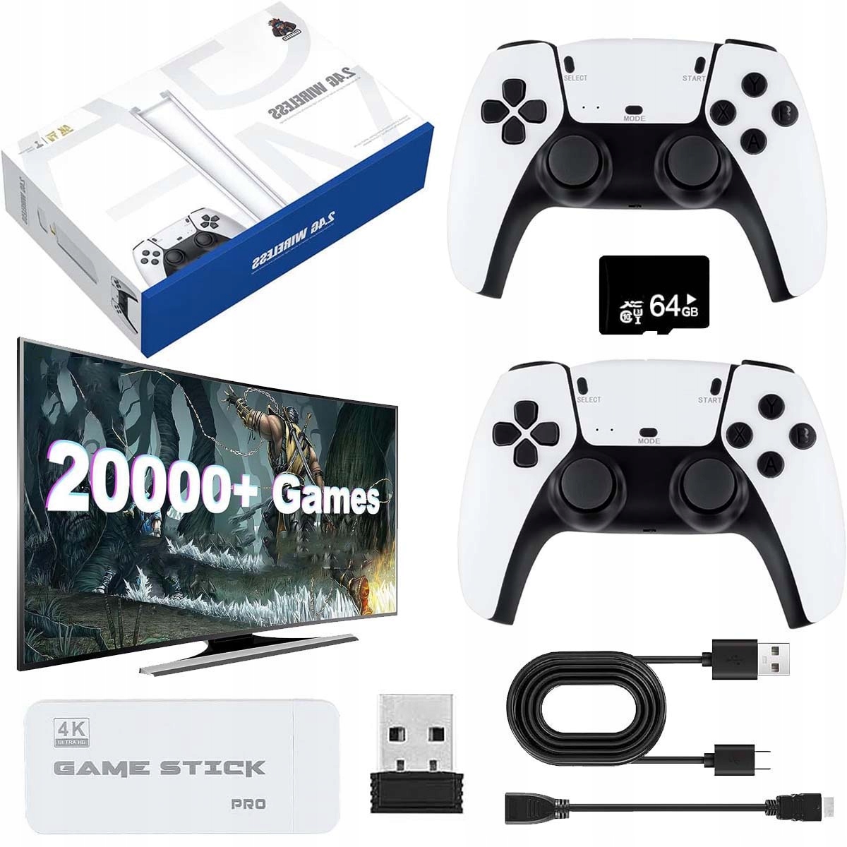Gra 4K Bezprzewodowa Konsola Retro 64GB 20000+GRY+2 Pady