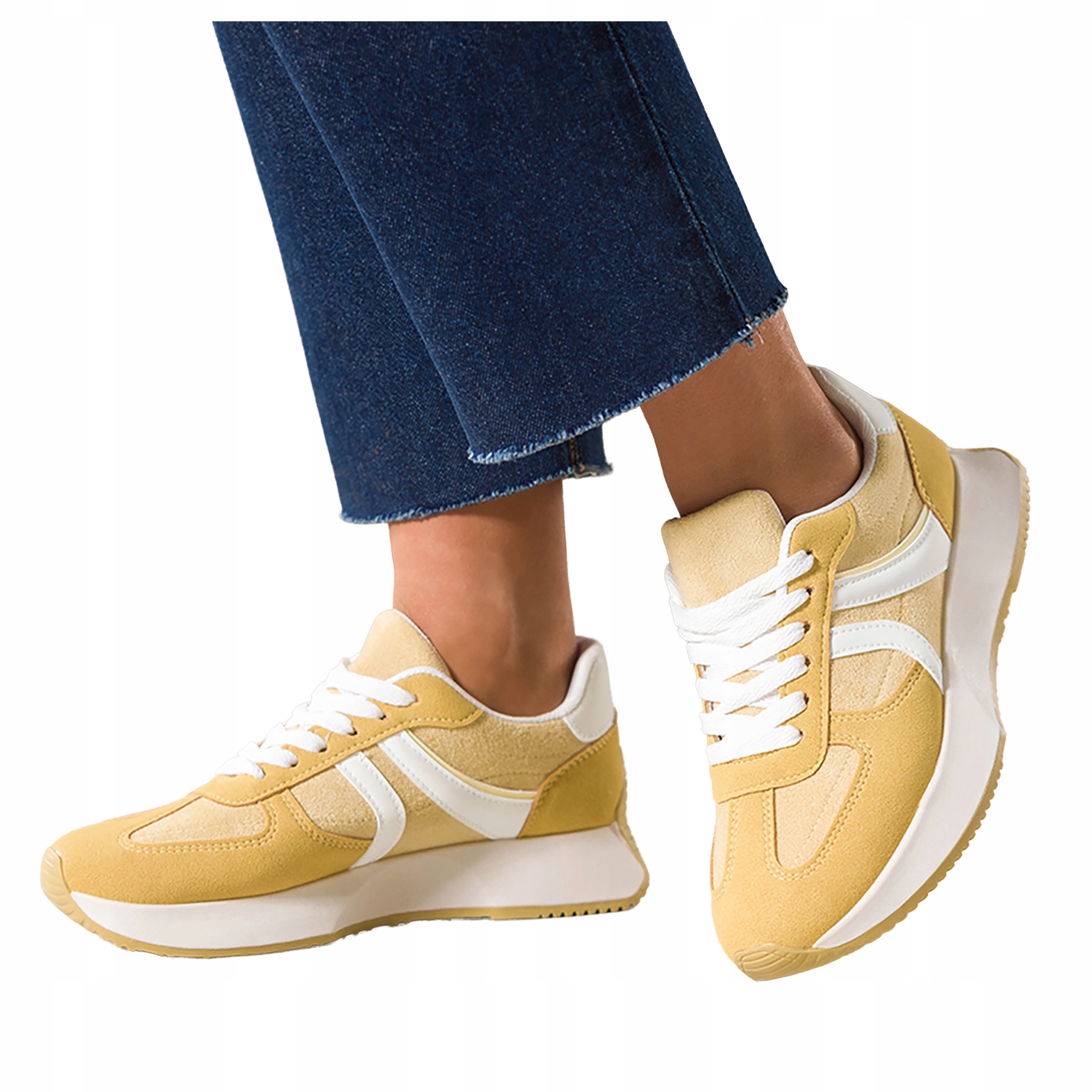 Žluté dámské sportovní tenisky na platformě, šněrovací, Pohodlné, velikost 38