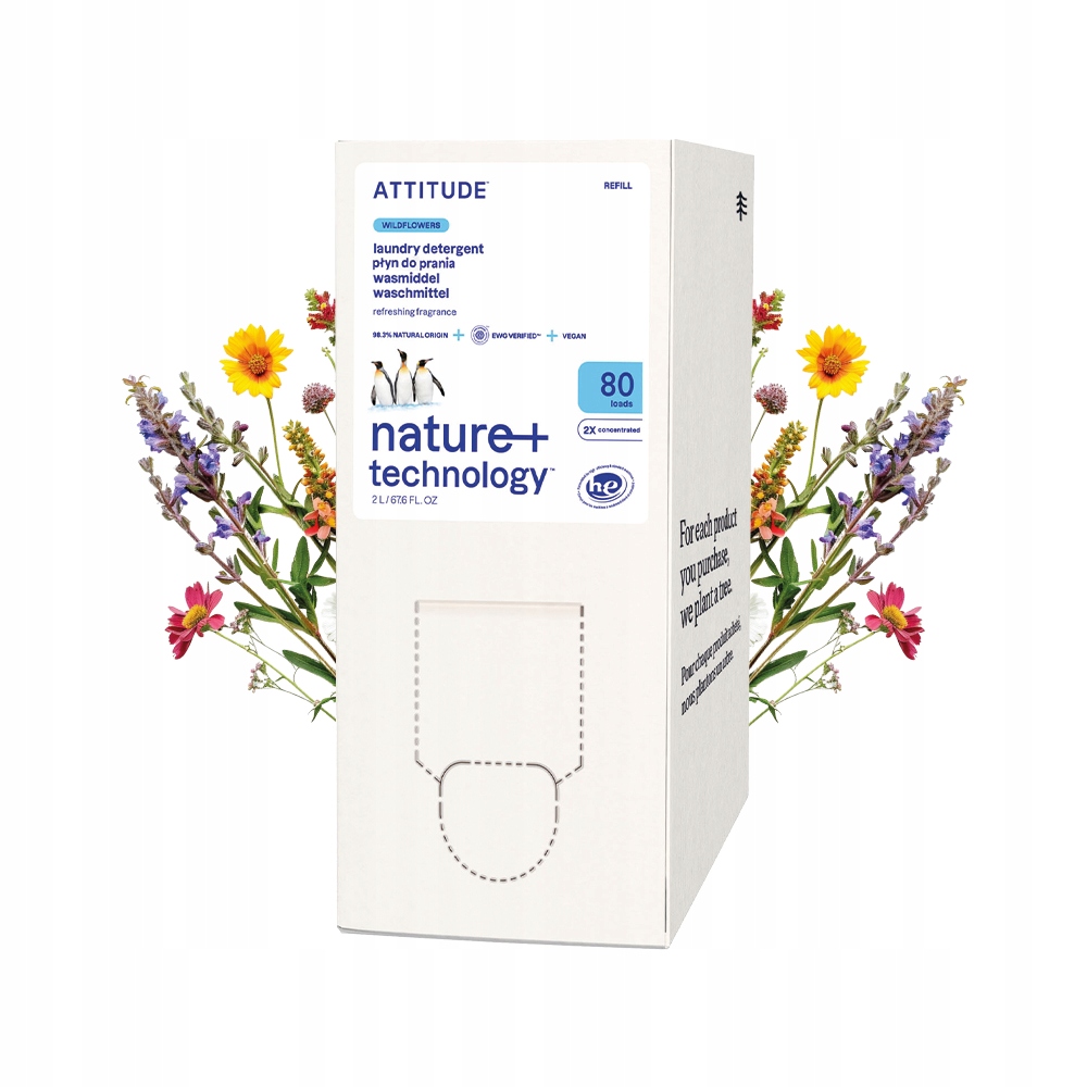 Levně Tekutý prací prostředek na oblečení Náhradní náplň 2 l Velké balení Květiny Doplněk Attitude