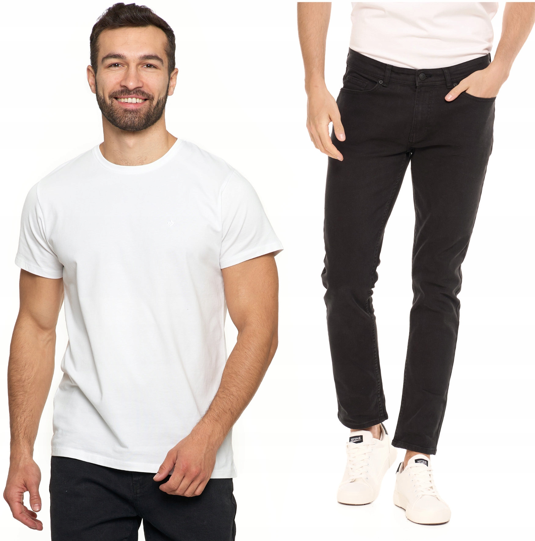 Set Pánské Tričko Bílé Tričko 3XL Džíny Černé 36 Casual Moraj