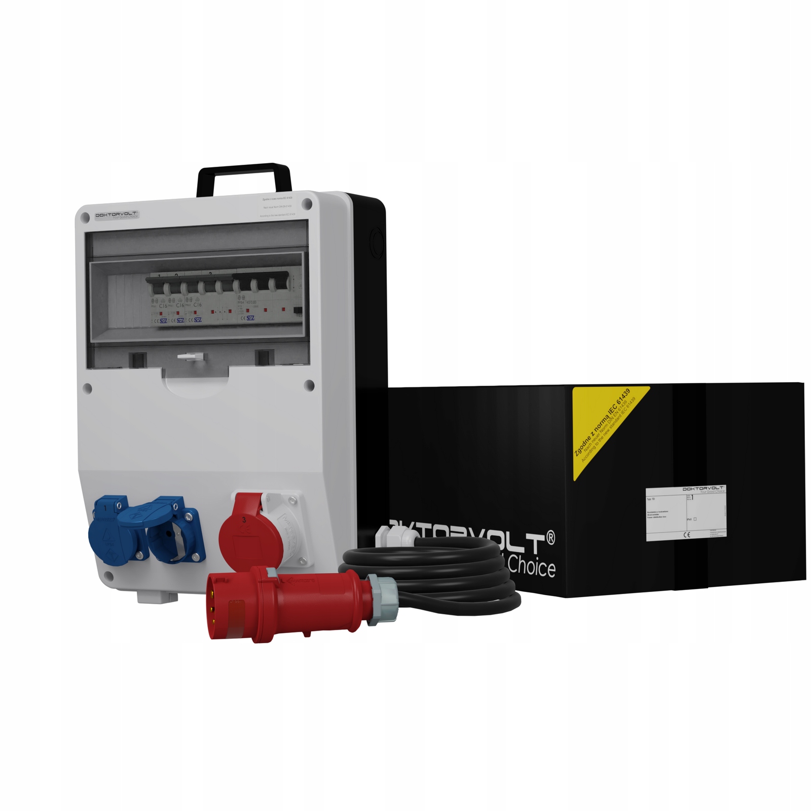 Stavebný rozvádzač s káblom Cee 16A 2x230V, zabezpečený rozvádzač