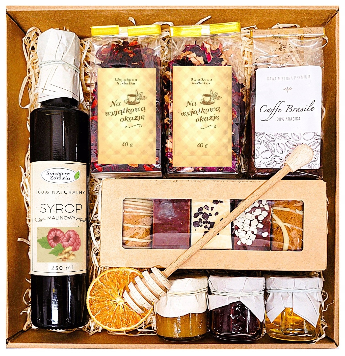 Dárkový Koš Dárek Med Perníky Čaj Káva Malinový Sirup