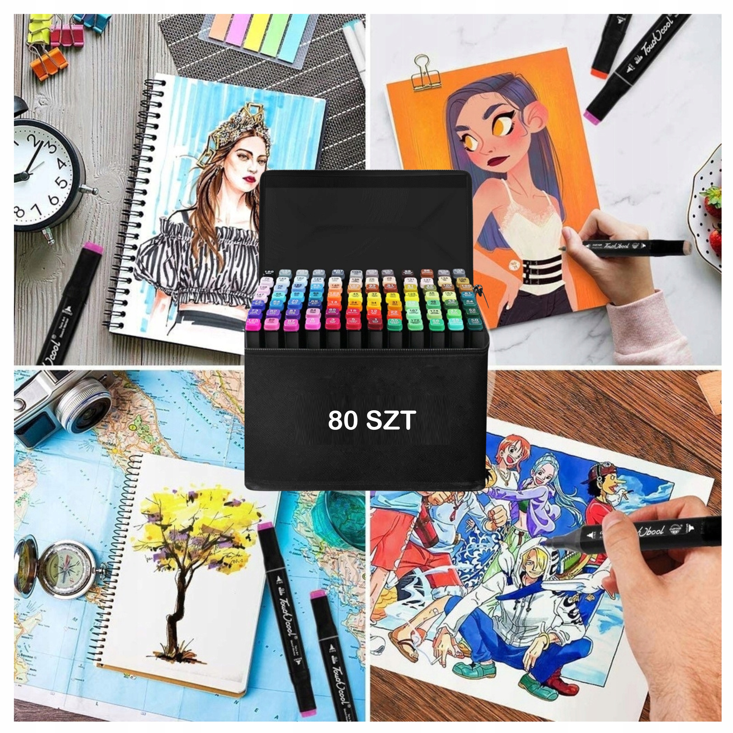 MARKERY ALKOHOLOWE 80 SZT Flamastry Mazaki Pisaki Dwustronne Pro + TORBA Marka inna