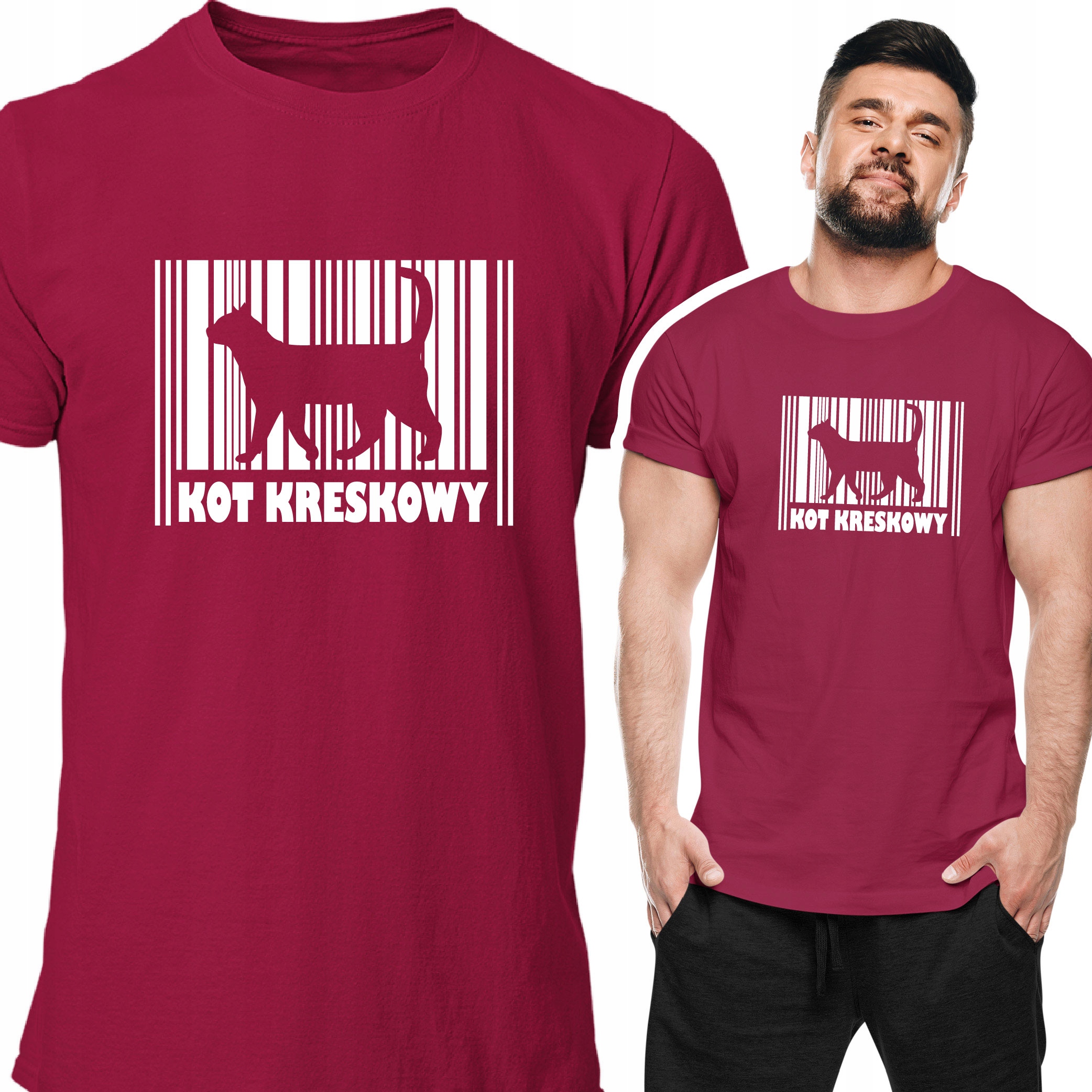 

Koszulka Zabawna Kot Kreskowy Kod XL