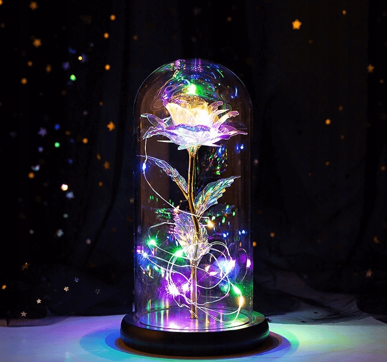 Urodziny RÓŻA W SZKLE PREZENT ŚWIECĄCA LED 22cm