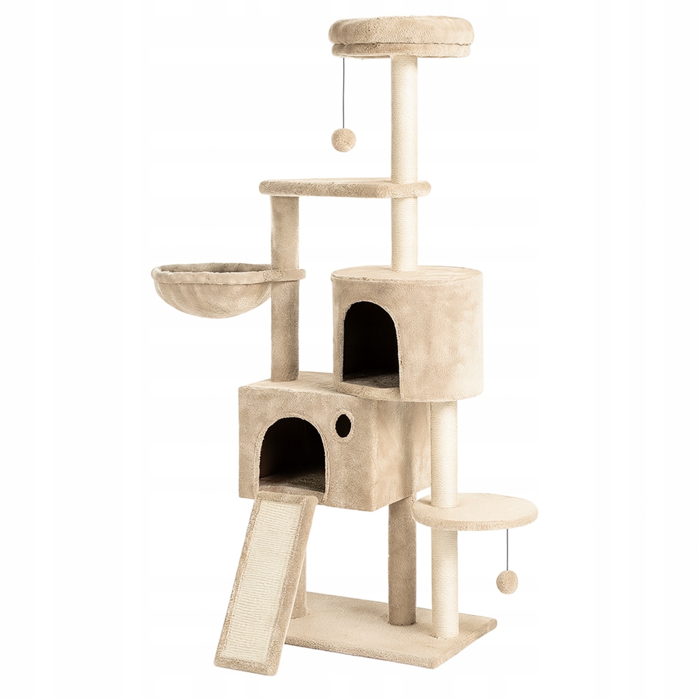 Drapak Dla Kota Legowisko Wieża Domek Słupek Zabawka Na Sznurku Beżowy
