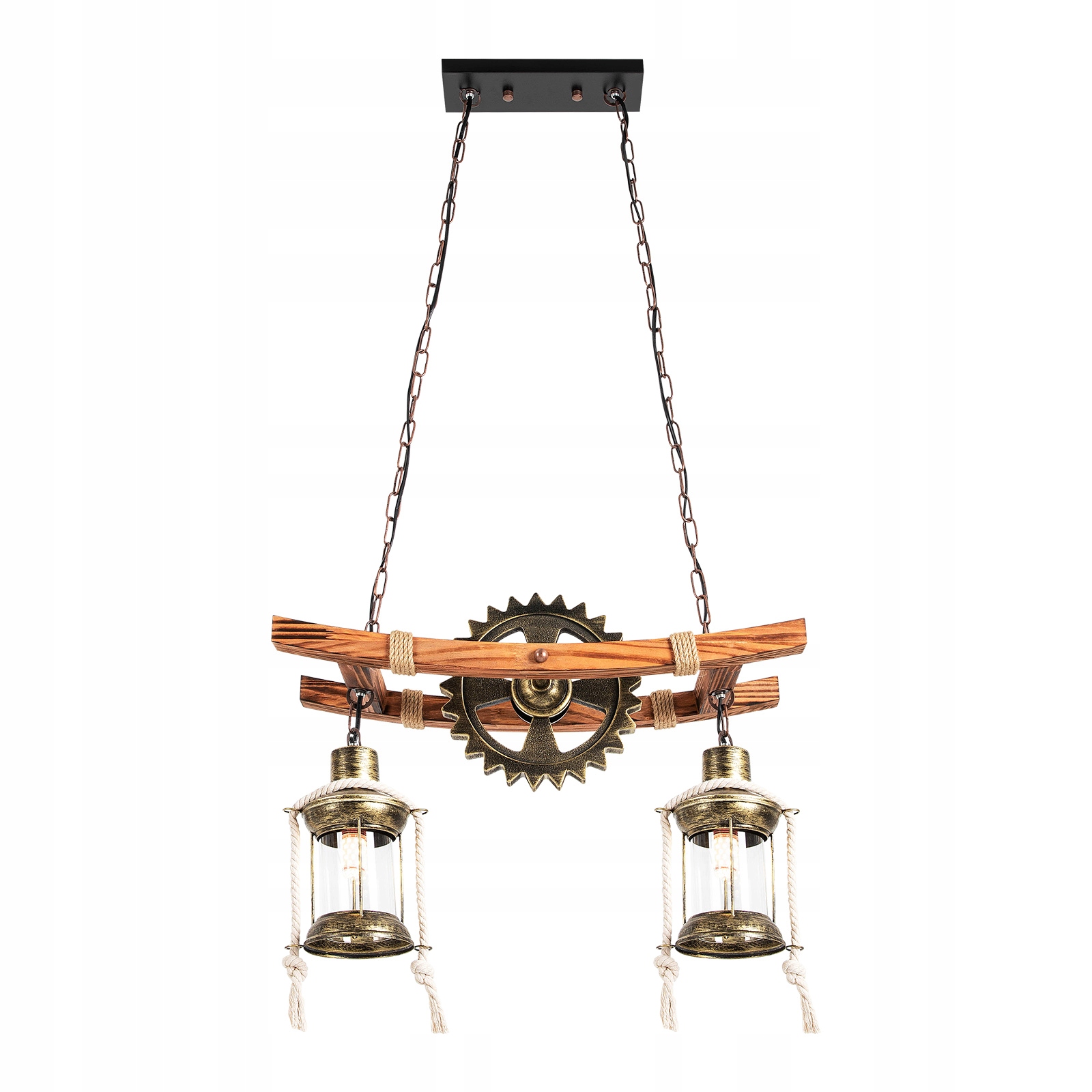 2 Hlavy Lustrové Lampy S Dřevem 80 CM