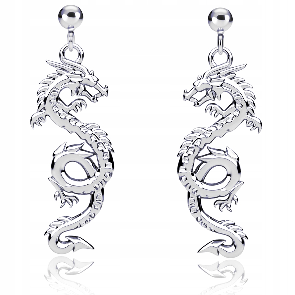 Stříbrné náušnice Velký drak Tužka Amulet síly a ochrany Stříbro ryzost 925