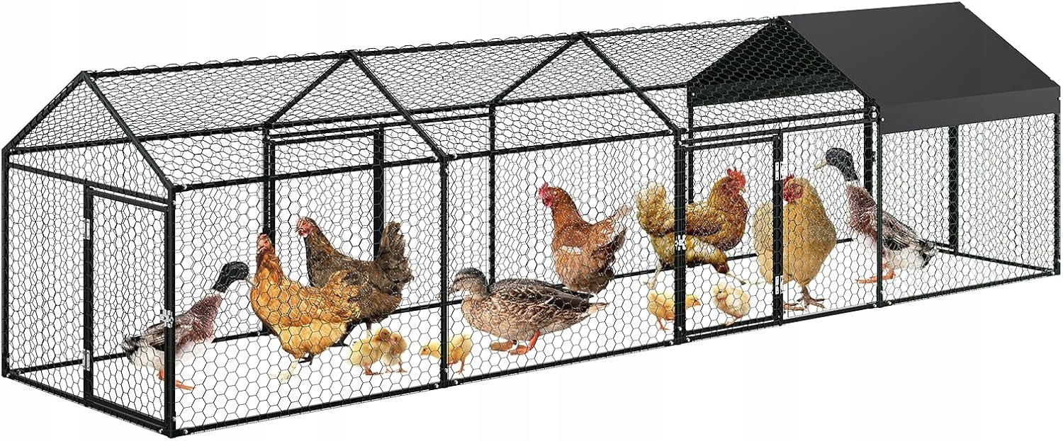 Levně Duży Metalowy Kurnik, Przenośny Kurnik na dla Kur Królików Kaczek, Czarny