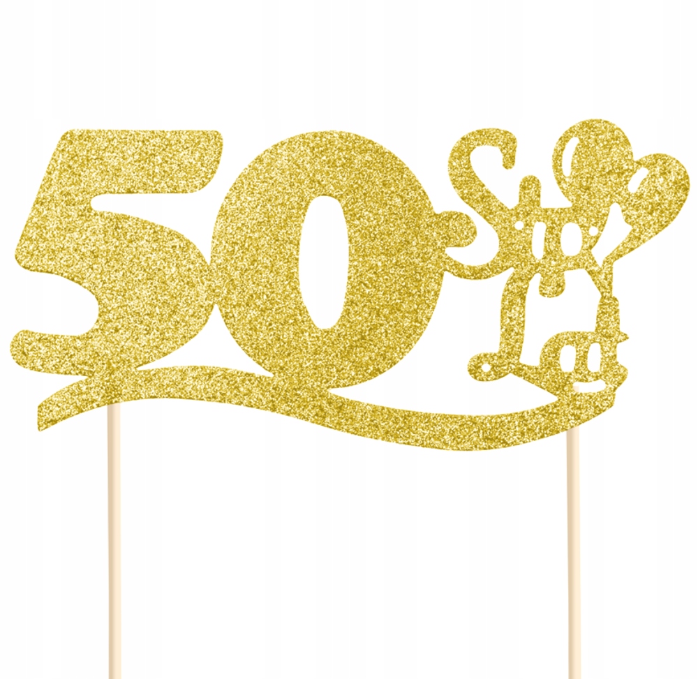 

Topper Na Tort 50 Urodziny Złoty BROKATOWY-1204