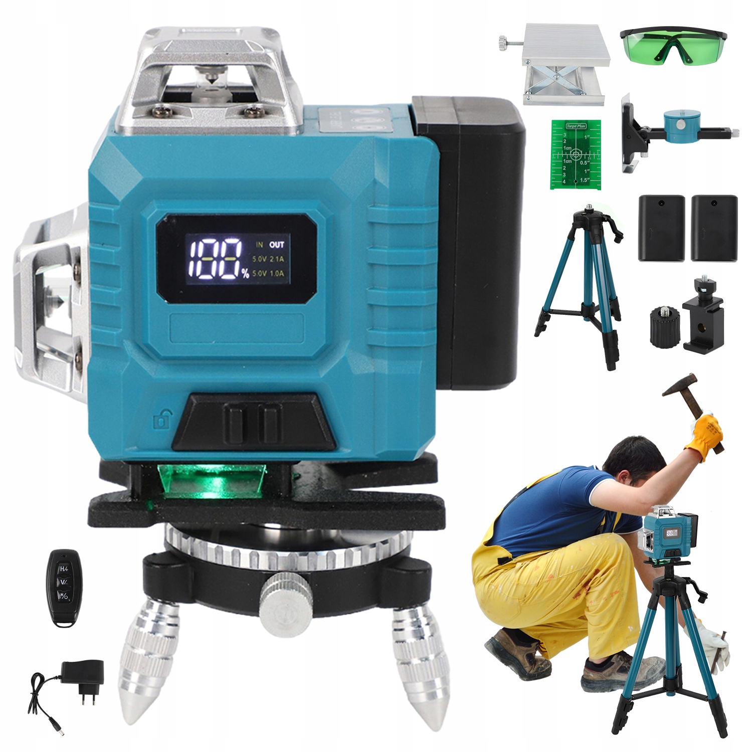 Laserová Vodováha Zelená Laserová 16 Řádků Stativ 4D 2XAKU Sada