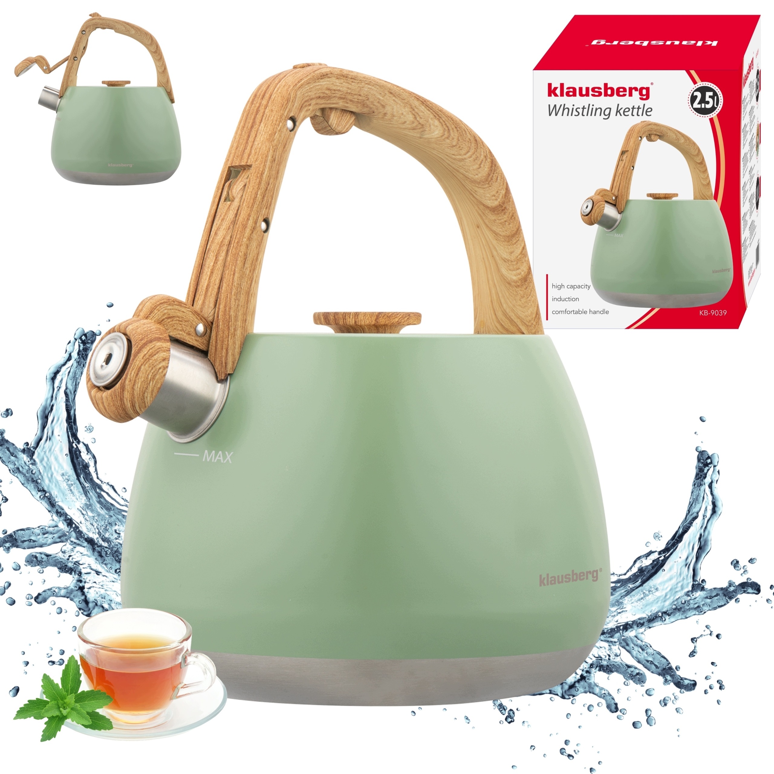 Tradiční ocelová Konvice Klausberg 2,5 l zelená