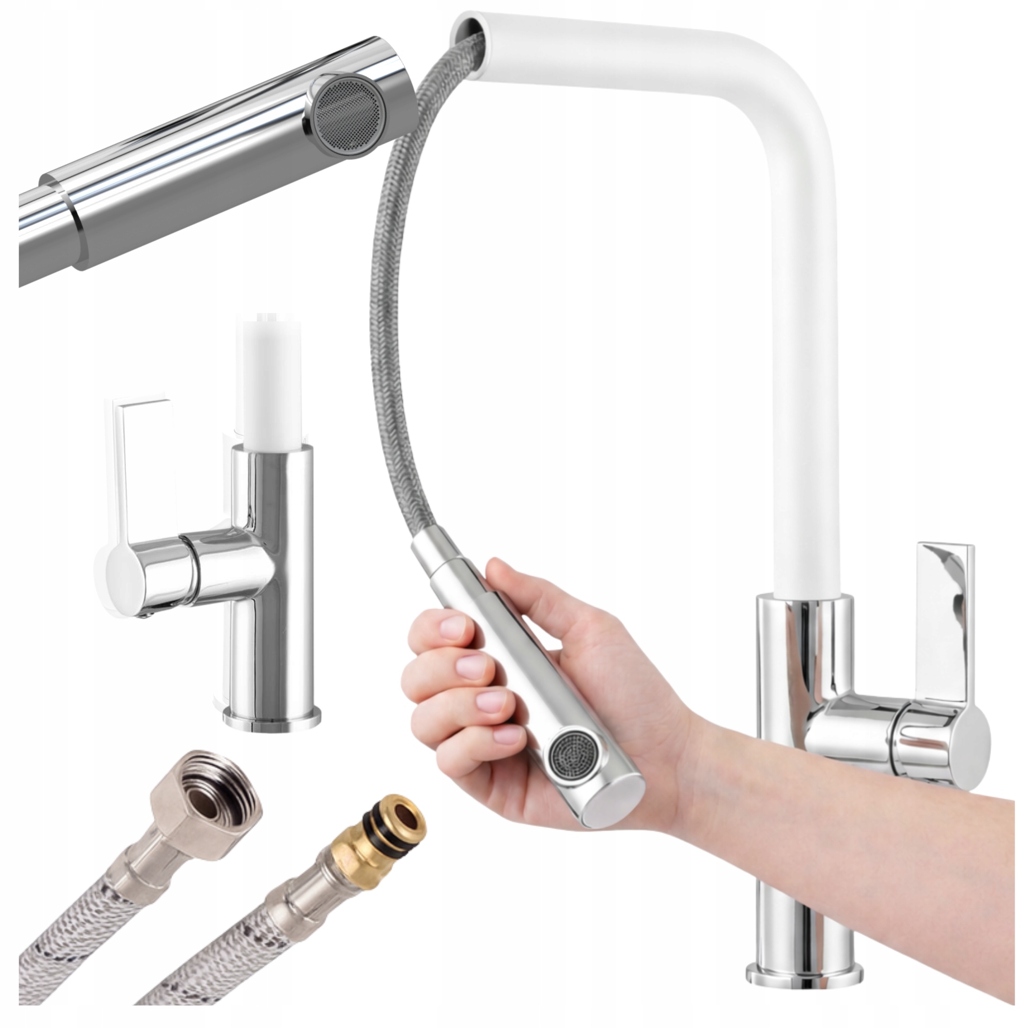 Kuchyňská baterie Vytahovací sprcha Kohoutek Linea stojící bílá Dřezová