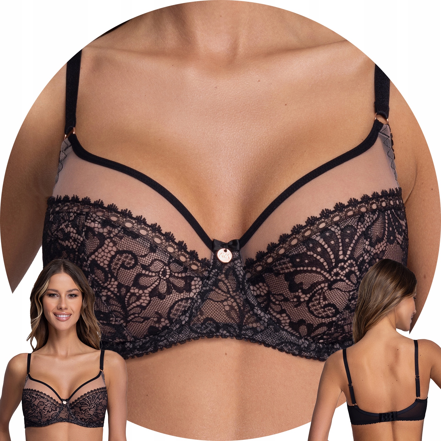 Ava 1396 czarny koronka tiul Biustonosz miękki 75D Soft