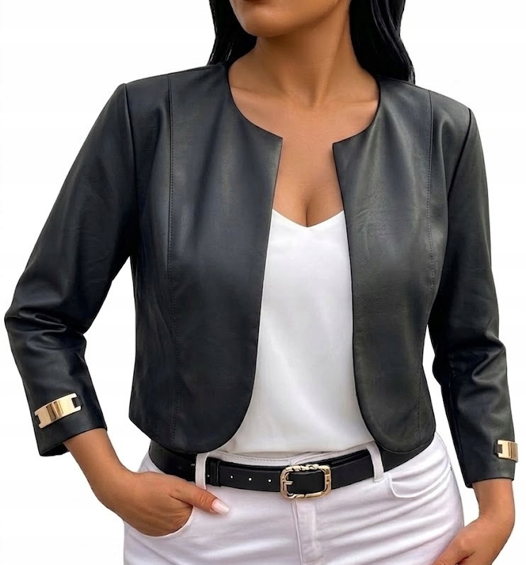 Bolerko czarne eko skóra marynarka żakiet narzutka plus size wesele 54-7XL