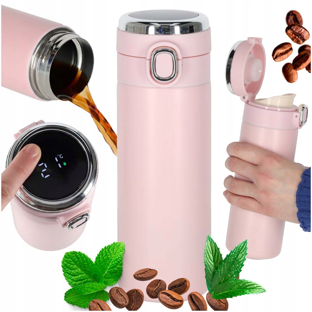 Kubek termiczny z ustnikiem termos Led 420ml róż