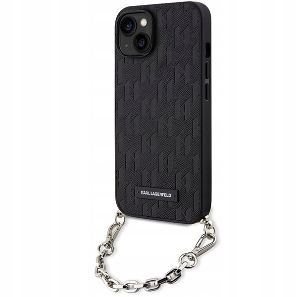 Pouzdro pro iPhone 14 Karl Lagerfeld Monogram Chain Saffiano Černé