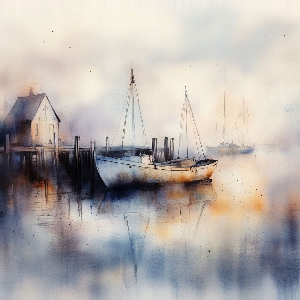 Obraz Na Plátně Canvas Krajina Voda Most Molo Přístav Lodě Mlha 80x80
