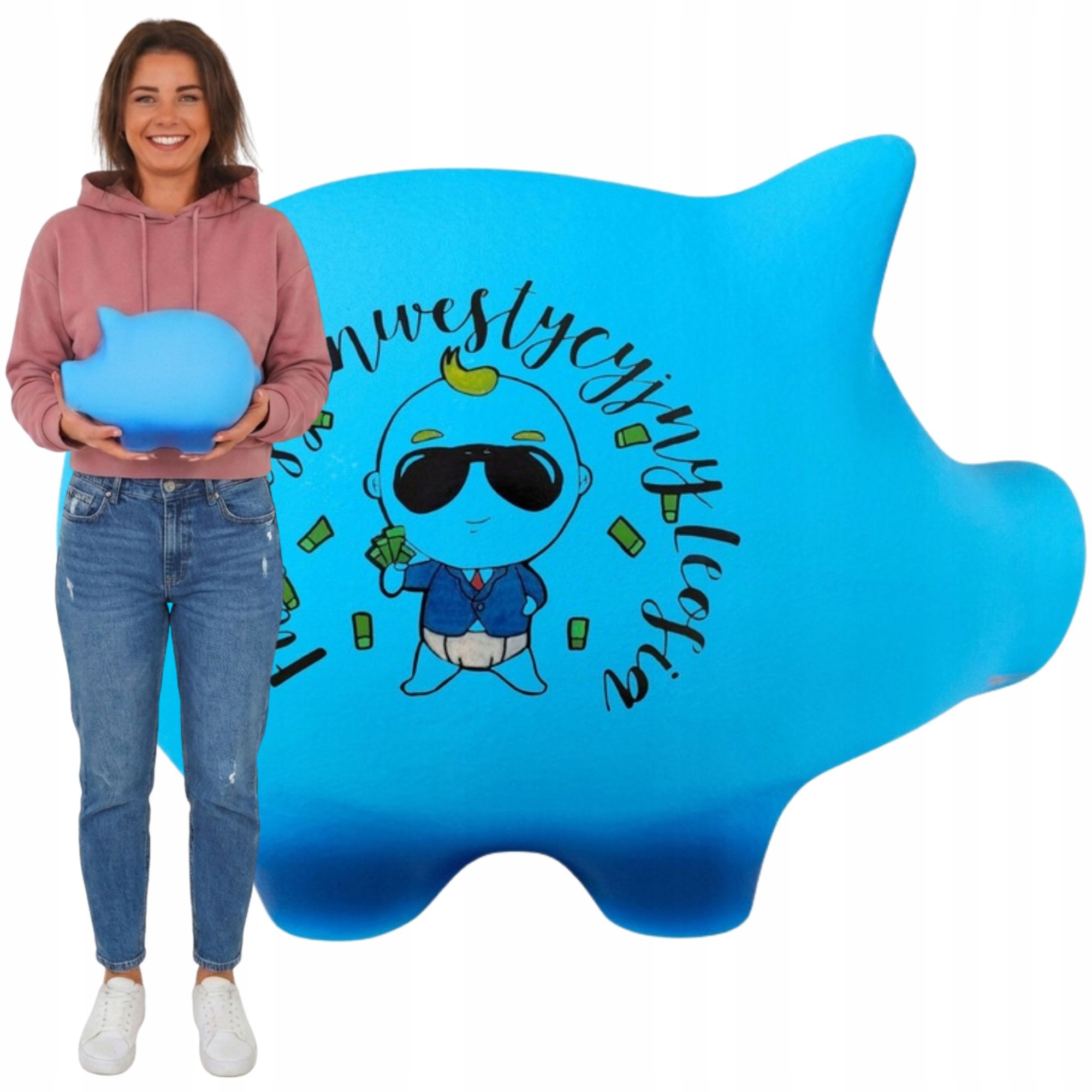 Prasátko Pokladnička s jménem modré pro dítě Velké bez otevírání XL