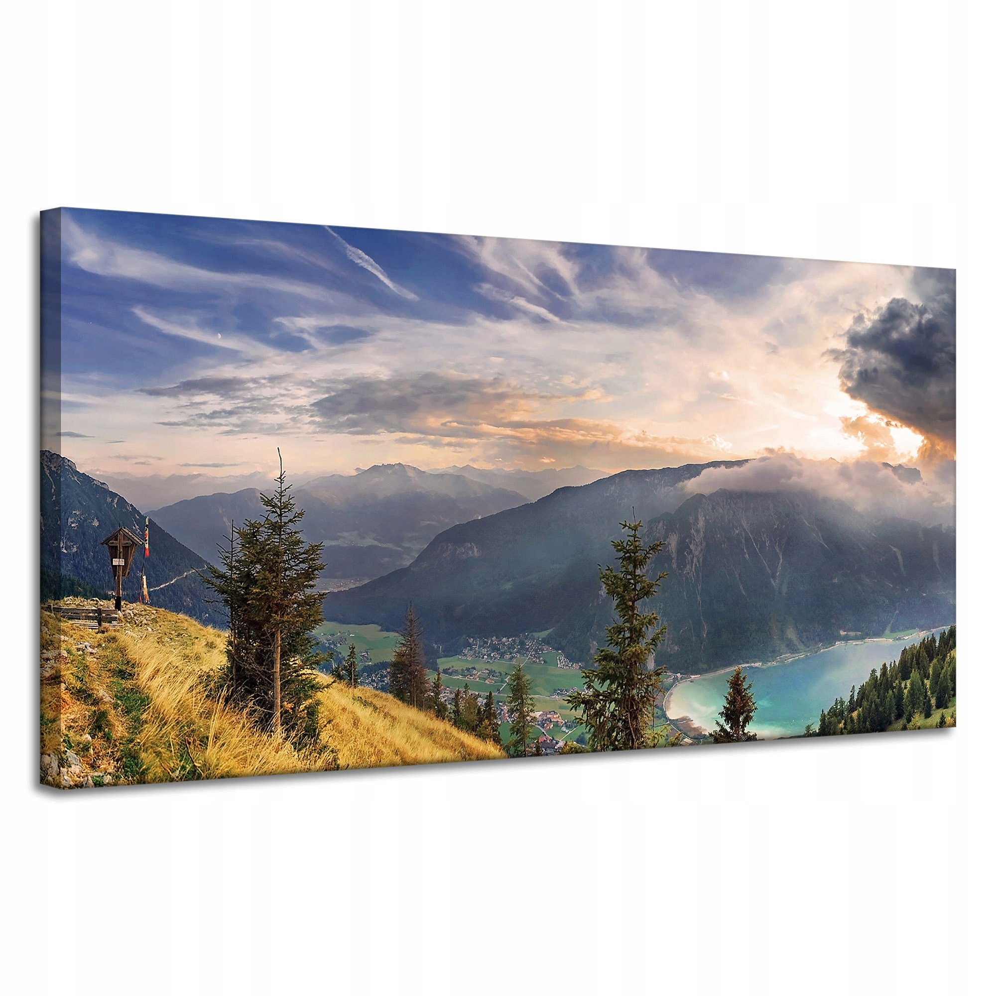 Obraz na plátně Slunce nad horami Mraky Vesnice 120x60 cm