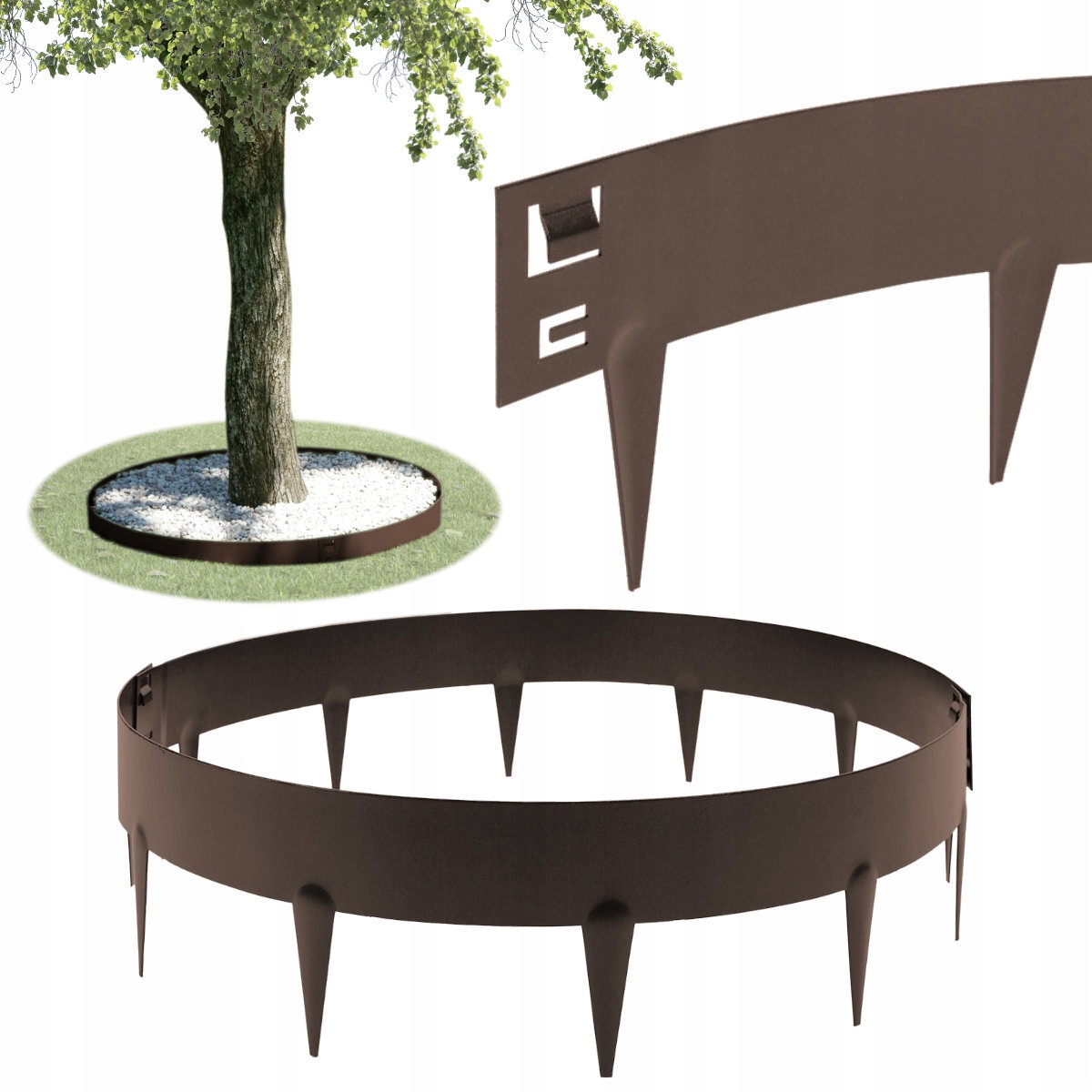 Obrzeże drzewne do drzewa metalowe średnica 60 cm blacha powlekana brązowe