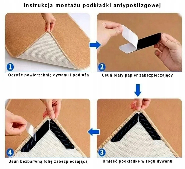 MATA TAŚMA ANTYPOŚLIZGOWA PODKŁADKA POD DYWAN WYKŁADZINĘ CHODNIK 8szt Stan opakowania oryginalne