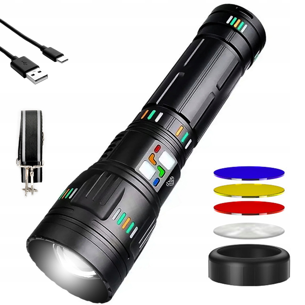 Ogromna Latarka Led Laser Dalekosiężna 2000m 30400mAh Power-Bank Soczewki