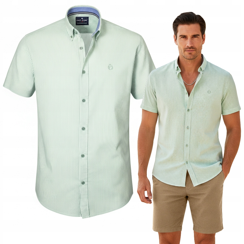 Pánská bavlněná košile s krátkým rukávem a Viskózou Slim Fit Pako Jeans