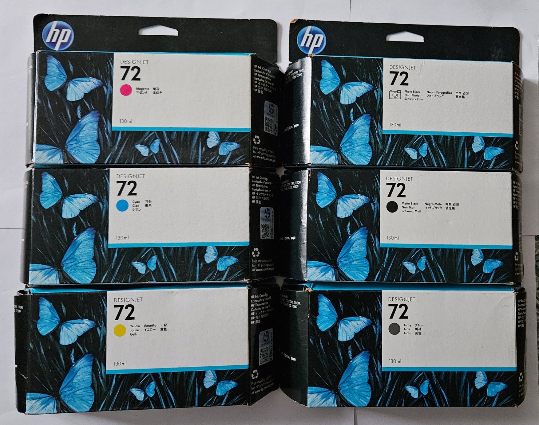 Hp 72 Mbk Pbk Cmy Gray 130ml Zestaw Sześciu Tuszy