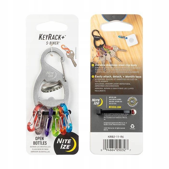Nite Ize Karabinek na Klucze z Otwieraczem KeyRack+ S-Biner Srebny