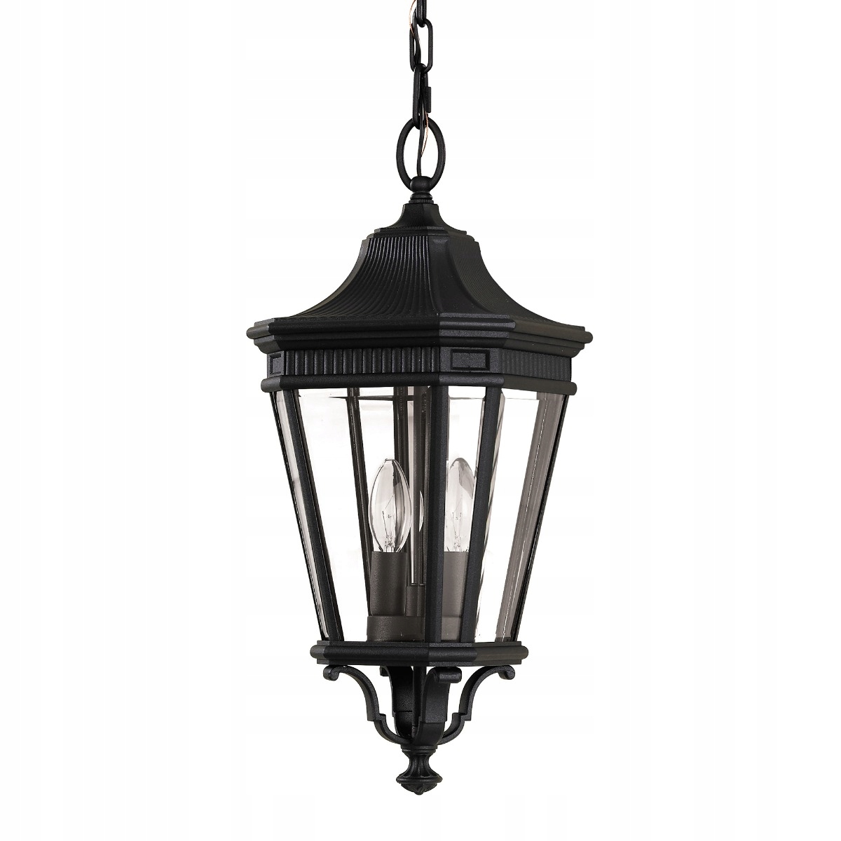 Venkovní závěsná zahradní lampa klasická černá na řetězu 46 cm Feiss
