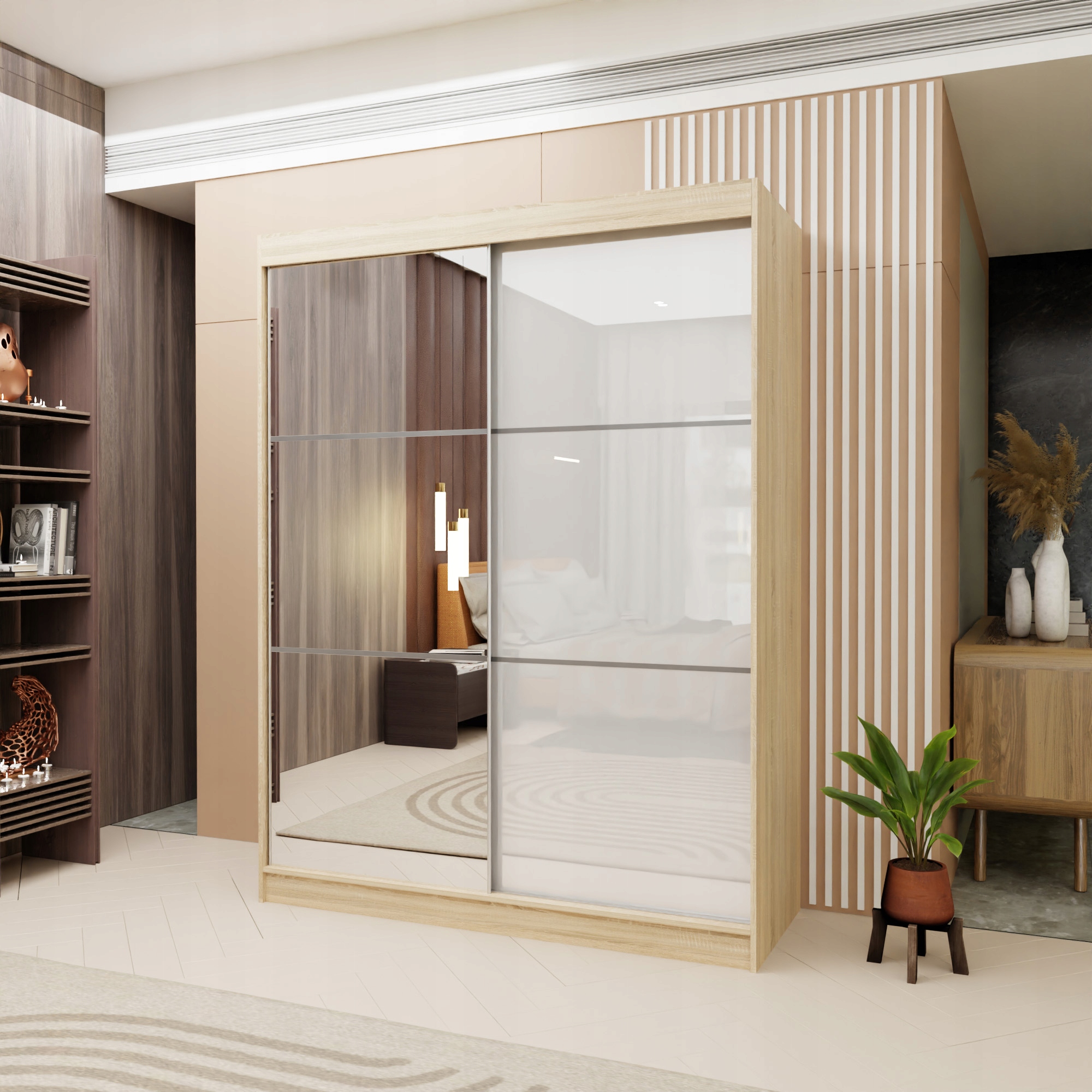 Skříň 150 cm Skříň se zrcadlem Posuvná dub sonoma