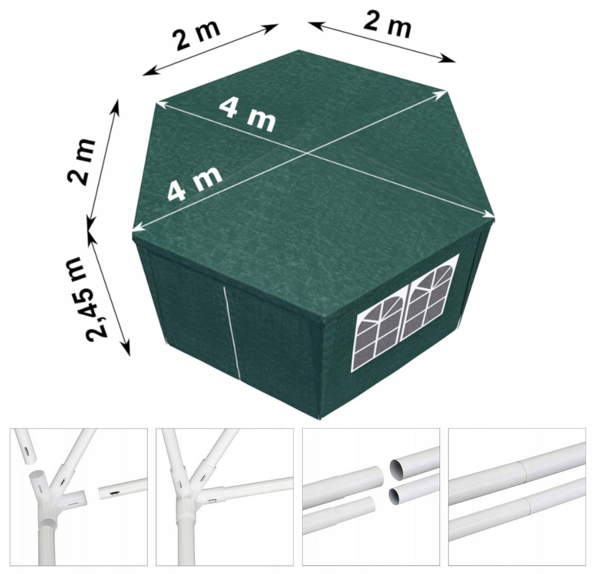 Pawilon Namiot Ogrodowy Handlowy 4x4m Wodoodporny Altanka do Ogrodu 6 Ścian Typ pawilon