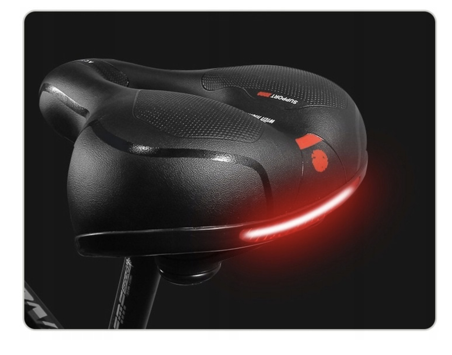 ŻELOWE ERGONOMICZNE SIODEŁKO ROWEROWE Z AMORTYZACJĄ I OŚWIETLENIEM Szerokość 205 mm