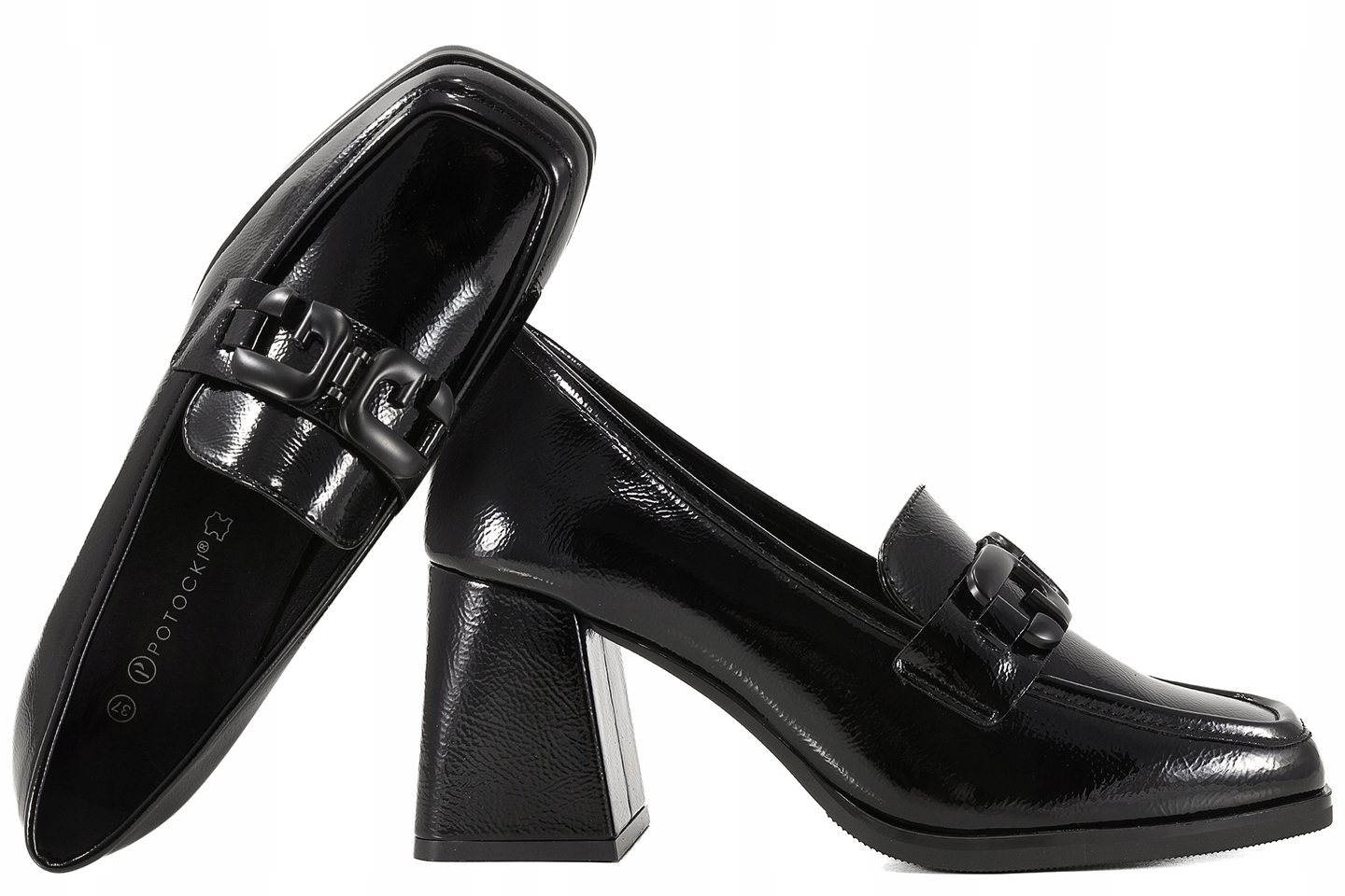 Potocki 26-12553BKP Polobotky Na Podpatku Mokasíny Eko Kůže Laky 37 černá