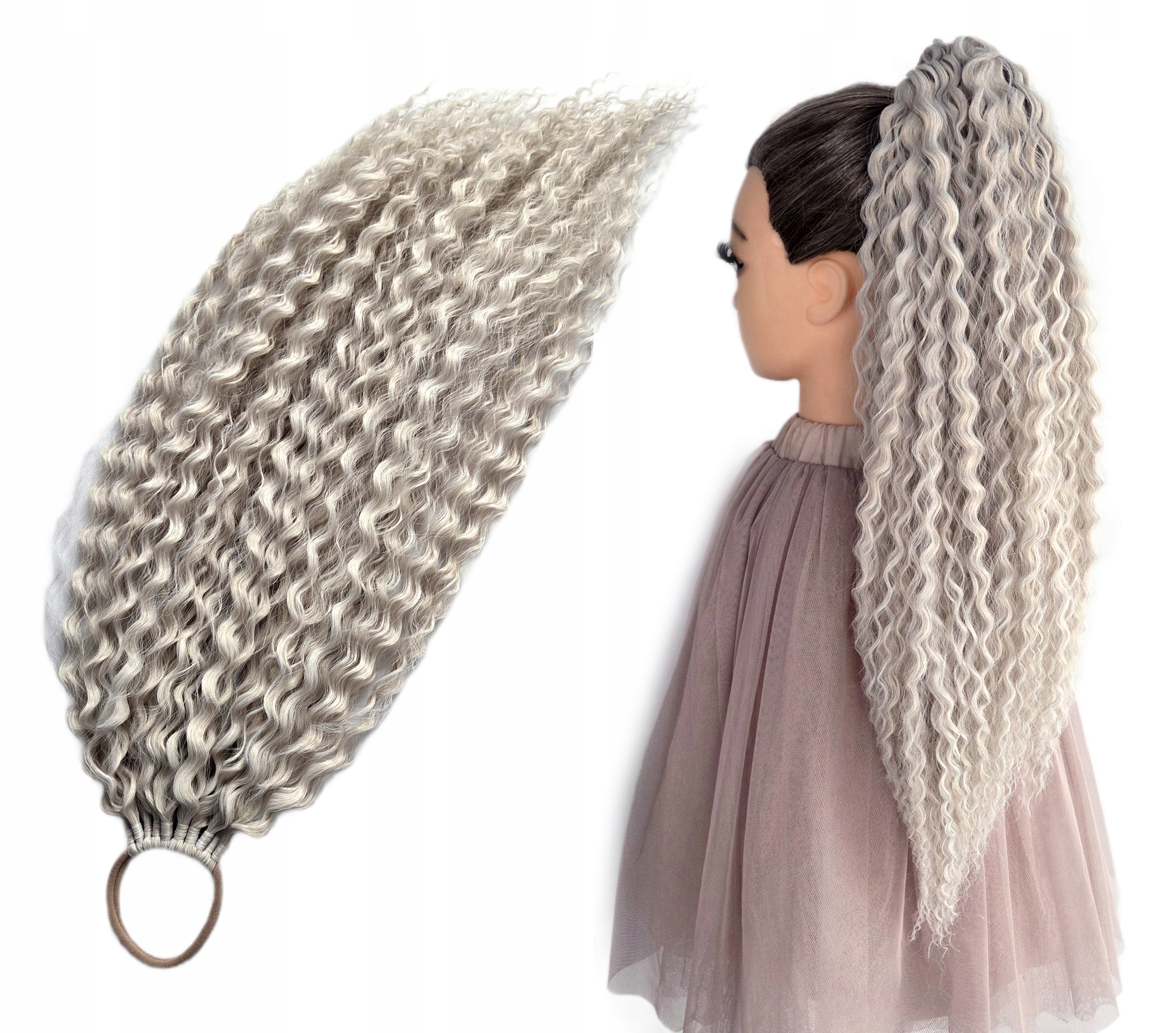 Poník na gumičce, Příčesek vlny, platinová blond, Perlová Blondýnka, 55 cm