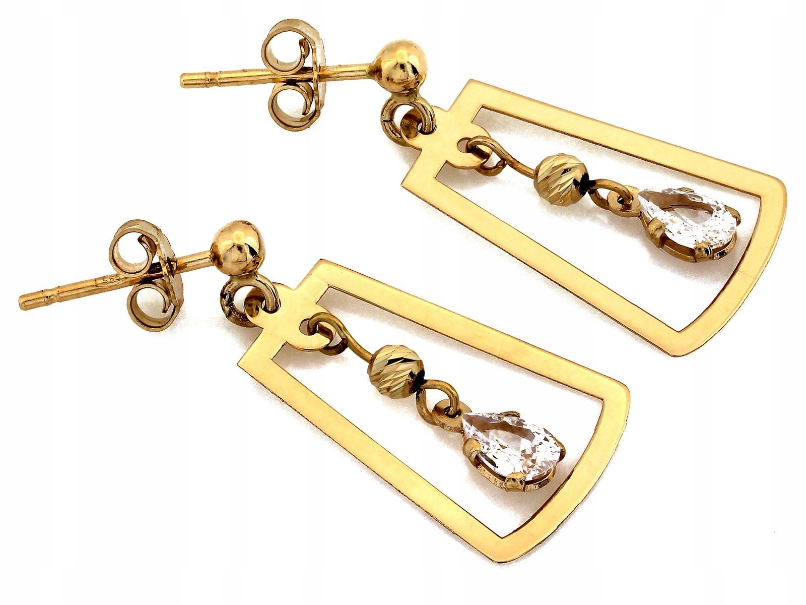 Zlaté náušnice závěsné 585 s geometrickým zirkonem, zlato 2.06 g, ženské 14kt