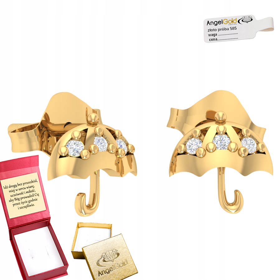 Zlaté Náušnice S Zirkony, Deštníky Ryzost 585