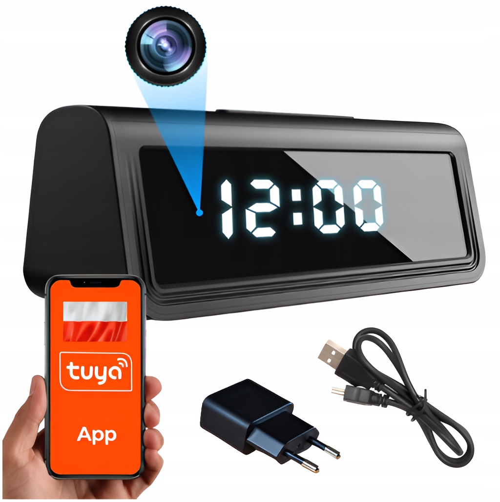 Mini Kamera Skrytá Špionážní Hodinový Budík Wifi Noční Režim Detekce Tuya