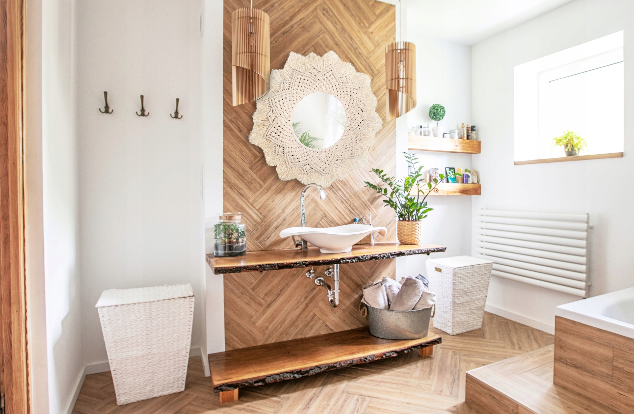 OKRĄGŁE ŚCIENNE LUSTRO BOHO 60cm NATURALNE Marka Tutumi
