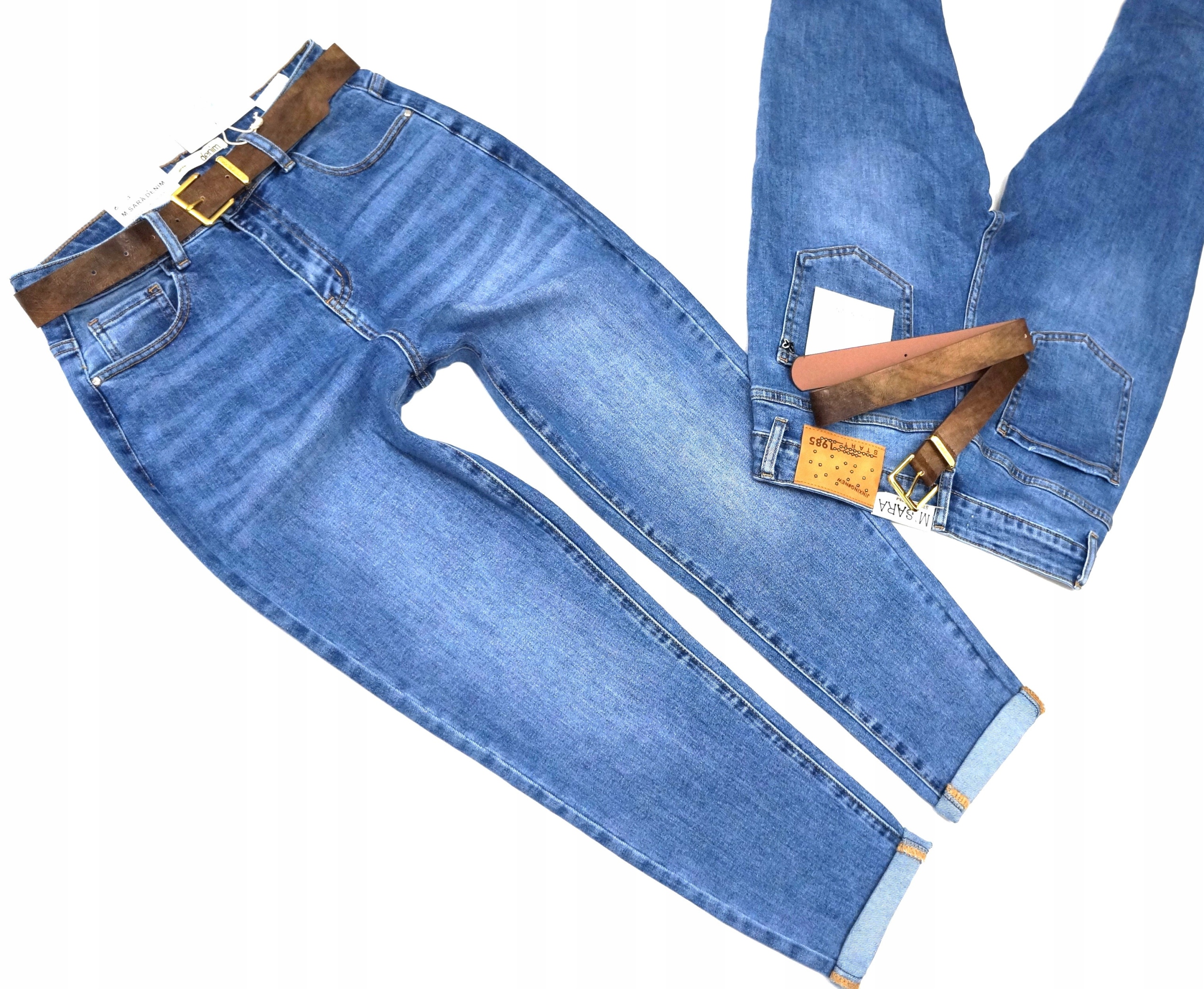 M.sara Džínové Kalhoty Mom Fit Volnější Nohavice Modré Pásek 48 4xl